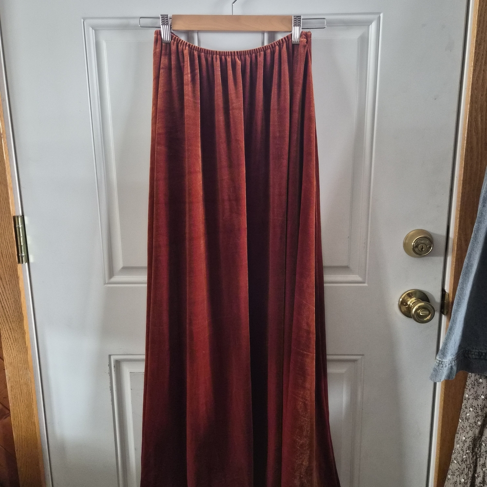 Velvet Elegant Rust Maxi Skirt, One Size